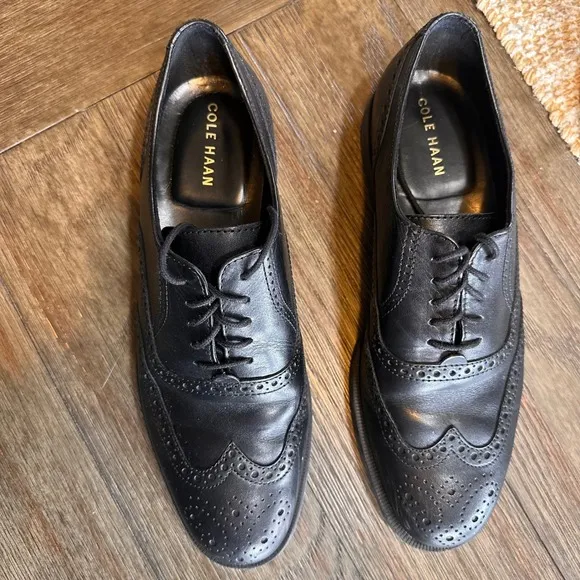 Cole Haan Leather Wingtip Oxford Dress Shoes Lace Up Black Size