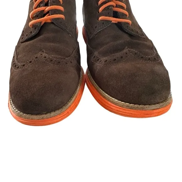 COLE HAAN LUNAR GRAND WINGTIP SUEDE BROWN AND ORANGE OXFORD SIZE 9