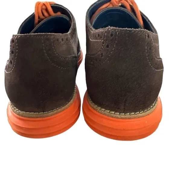 COLE HAAN LUNAR GRAND WINGTIP SUEDE BROWN AND ORANGE OXFORD SIZE 9