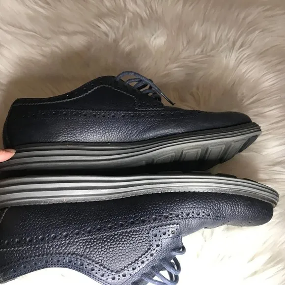 COLE HAAN Lunargrand Black Wingtip Pebble Leather Lace Up Oxfords 8M