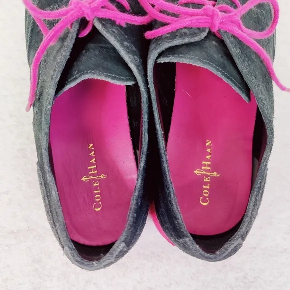 Cole Haan LunarGrand Sz 8 Black &amp; Pink Wingtip Brogue Suede Leather Oxfords