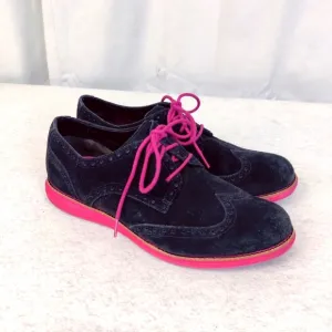 Cole Haan LunarGrand Sz 8 Black &amp; Pink Wingtip Brogue Suede Leather Oxfords