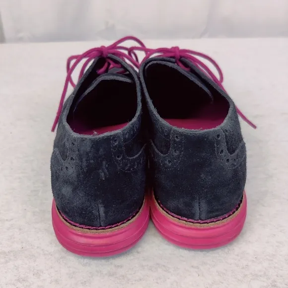 Cole Haan LunarGrand Sz 8 Black &amp; Pink Wingtip Brogue Suede Leather Oxfords