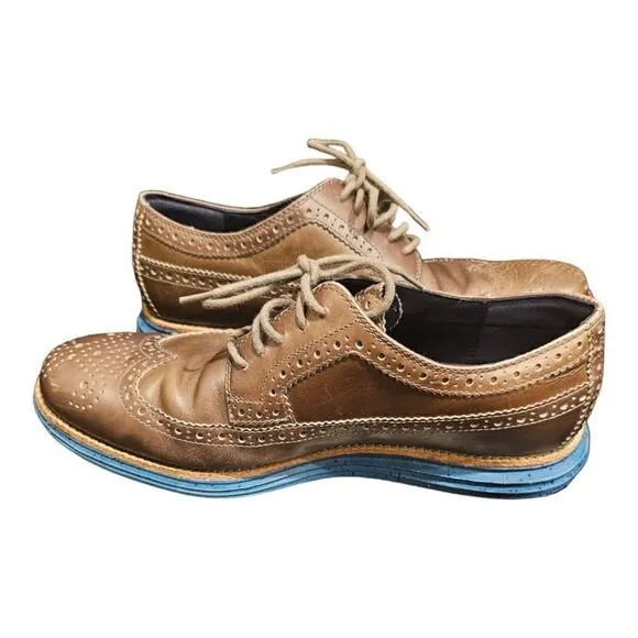 COLE HAAN Lunargrand Taupe Leather Wingtip Oxfords - Size 9 1/2