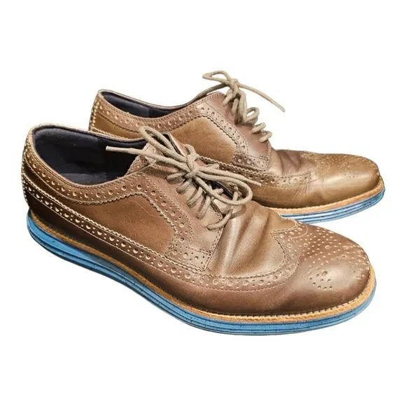 COLE HAAN Lunargrand Taupe Leather Wingtip Oxfords - Size 9 1/2