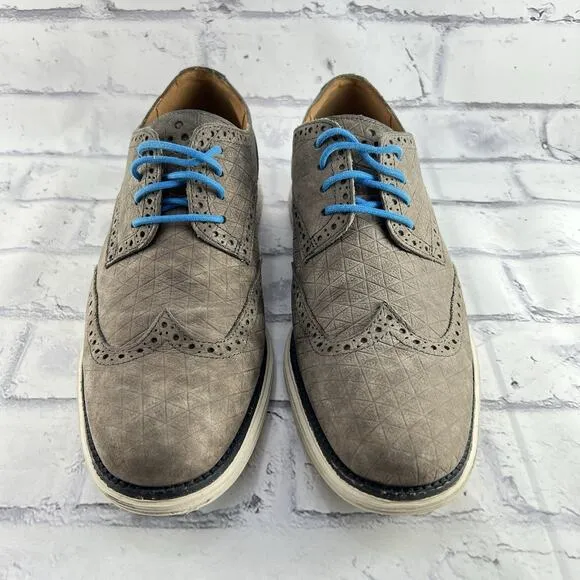 Cole Haan Lunargrand Taupe Wingtip Suede Leather Blue Pop Oxfords Shoe Mens 10 M