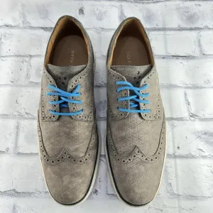 Cole Haan Lunargrand Taupe Wingtip Suede Leather Blue Pop Oxfords Shoe Mens 10 M