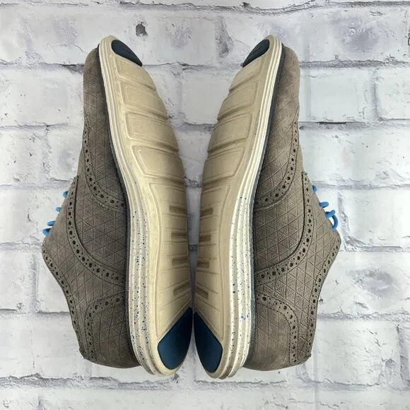 Cole Haan Lunargrand Taupe Wingtip Suede Leather Blue Pop Oxfords Shoe Mens 10 M
