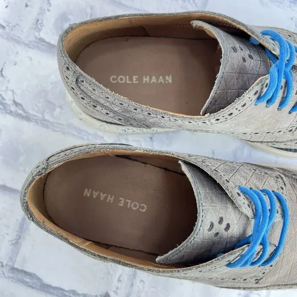 Cole Haan Lunargrand Taupe Wingtip Suede Leather Blue Pop Oxfords Shoe Mens 10 M