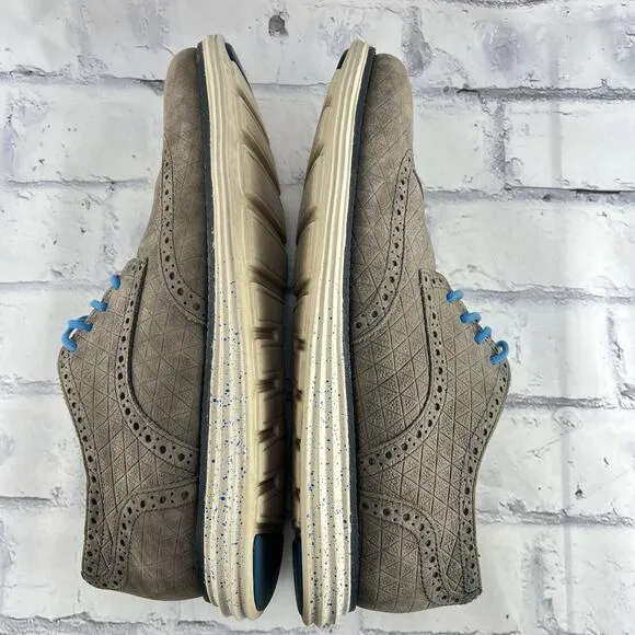 Cole Haan Lunargrand Taupe Wingtip Suede Leather Blue Pop Oxfords Shoe Mens 10 M
