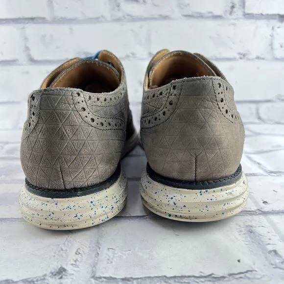 Cole Haan Lunargrand Taupe Wingtip Suede Leather Blue Pop Oxfords Shoe Mens 10 M