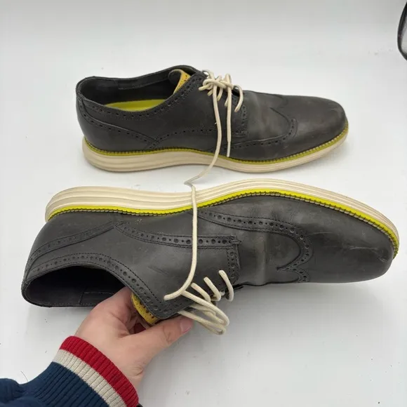 Cole Haan Men’s 12 Gray Leather Lunarguard Wingtip Lace Up Oxfords