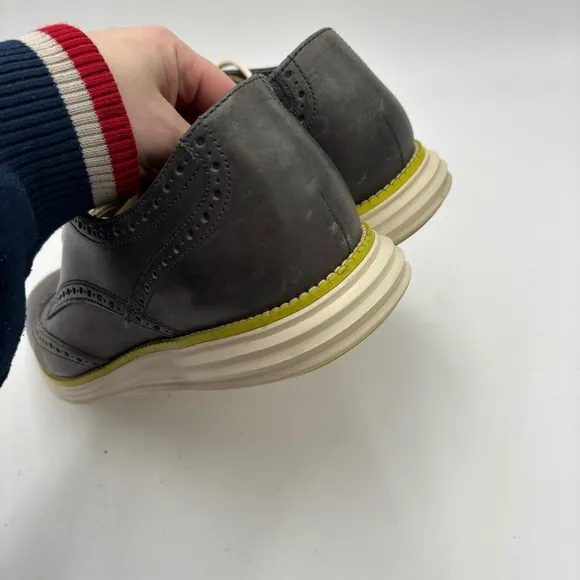 Cole Haan Men’s 12 Gray Leather Lunarguard Wingtip Lace Up Oxfords