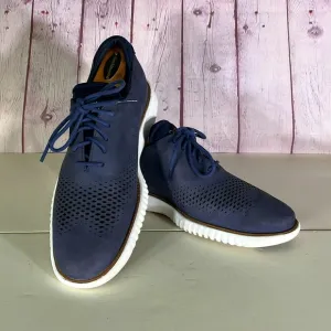 COLE HAAN Men's 2.ZERØGRAND Laser Wingtip Navy Blue Oxfords. Sz: 7