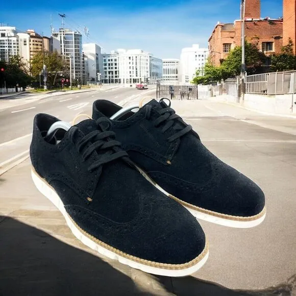 Cole Haan Mens 8.5M Zerogrand Black Suede Wingtip Oxford‎ C22746