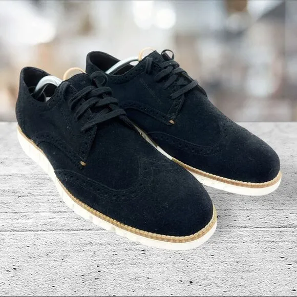 Cole Haan Mens 8.5M Zerogrand Black Suede Wingtip Oxford‎ C22746