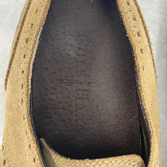 COLE HAAN MEN'S BEIGE SUEDE WINGTIP NUBUCK BROGUE OXFORDS SIZE 9.5 M