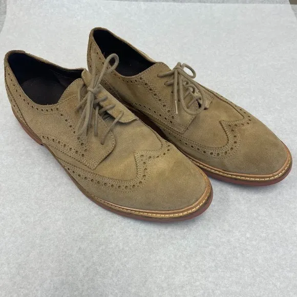 COLE HAAN MEN'S BEIGE SUEDE WINGTIP NUBUCK BROGUE OXFORDS SIZE 9.5 M