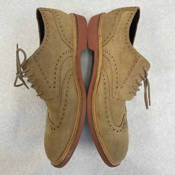 COLE HAAN MEN'S BEIGE SUEDE WINGTIP NUBUCK BROGUE OXFORDS SIZE 9.5 M