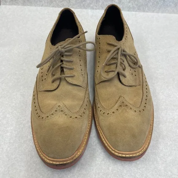 COLE HAAN MEN'S BEIGE SUEDE WINGTIP NUBUCK BROGUE OXFORDS SIZE 9.5 M