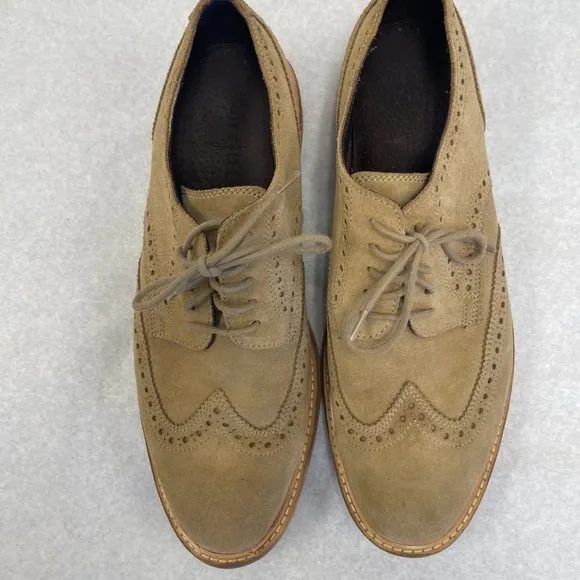 COLE HAAN MEN'S BEIGE SUEDE WINGTIP NUBUCK BROGUE OXFORDS SIZE 9.5 M