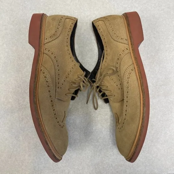 COLE HAAN MEN'S BEIGE SUEDE WINGTIP NUBUCK BROGUE OXFORDS SIZE 9.5 M