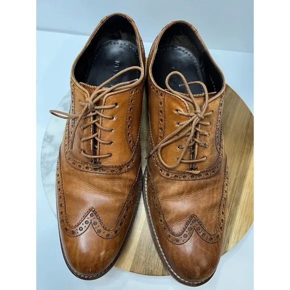 COLE HAAN Men's British Tan Leather Williams Wingtip Oxford Shoes C10146 Size 8