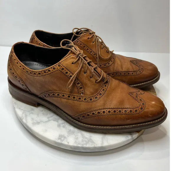 COLE HAAN Men's British Tan Leather Williams Wingtip Oxford Shoes C10146 Size 8