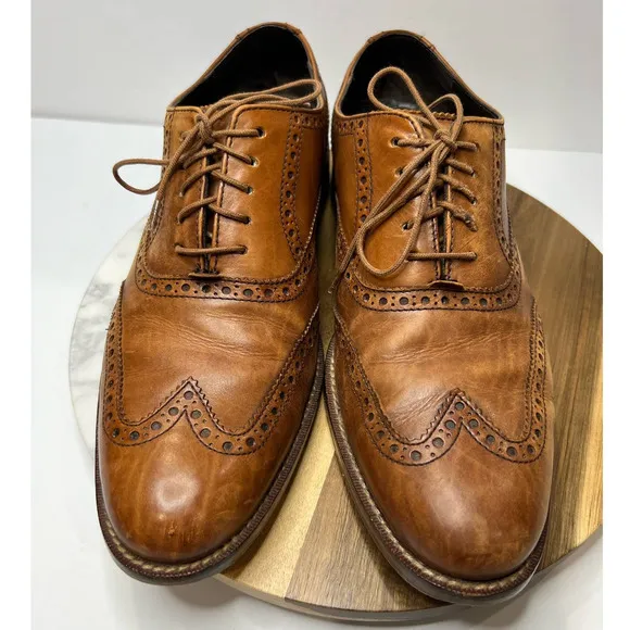 COLE HAAN Men's British Tan Leather Williams Wingtip Oxford Shoes C10146 Size 8