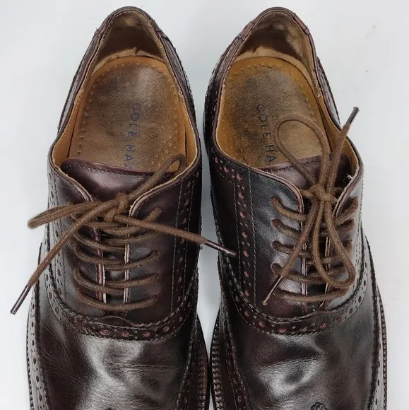 Cole Haan Men's Brown Leather Lace Up Wingtip Dress Oxfords Shoes Size 8M
