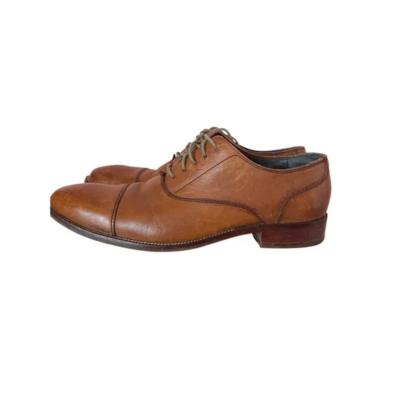Cole Haan Mens Brown Leather Oxford Dress Shoes Size 8.5M With Cap Toe &amp; Lace-Up