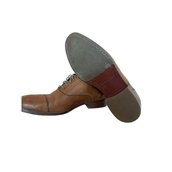 Cole Haan Mens Brown Leather Oxford Dress Shoes Size 8.5M With Cap Toe &amp; Lace-Up
