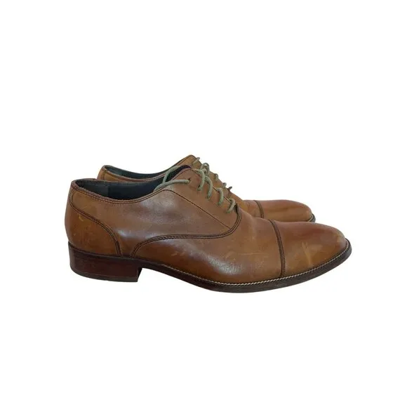 Cole Haan Mens Brown Leather Oxford Dress Shoes Size 8.5M With Cap Toe &amp; Lace-Up