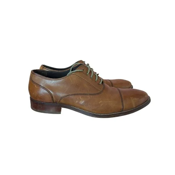 Cole Haan Mens Brown Leather Oxford Dress Shoes Size 8.5M With Cap Toe &amp; Lace-Up