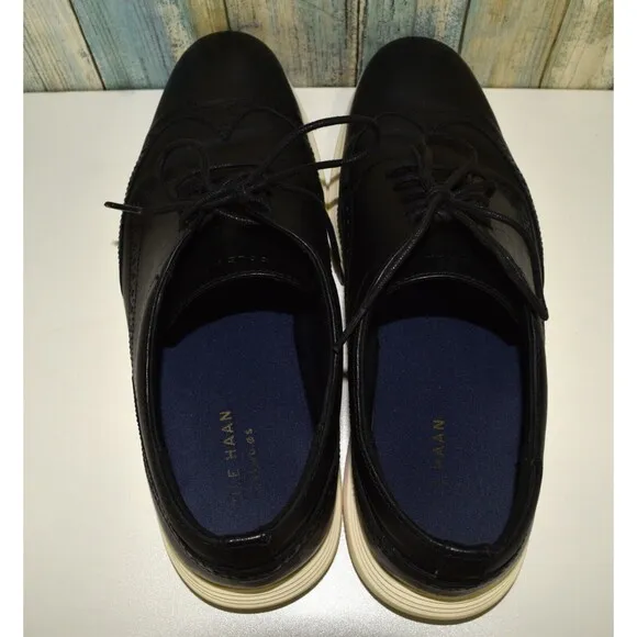 Cole Haan Men's Grand Tour Ox Size 11.5 Wingtip Oxfords Black Leather C29413