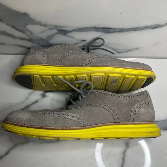 Cole Haan | Men's Gray Suede Yellow Sole Wingtip Comfort Lunargrand Oxfords Sz 8