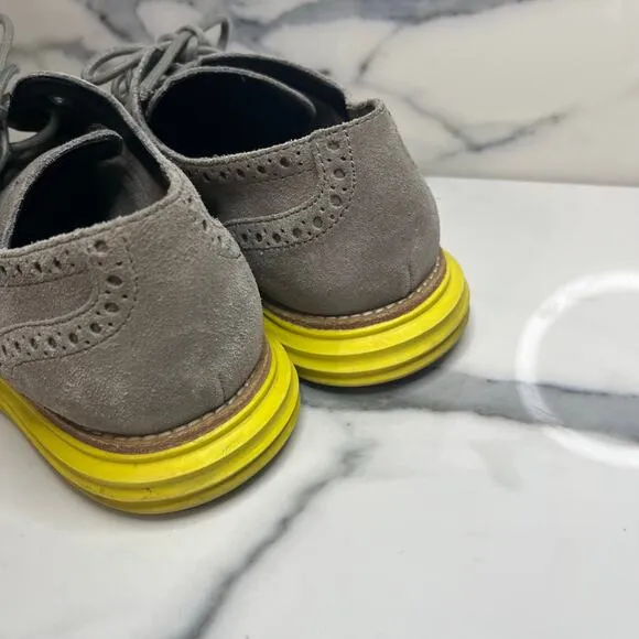 Cole Haan | Men's Gray Suede Yellow Sole Wingtip Comfort Lunargrand Oxfords Sz 8