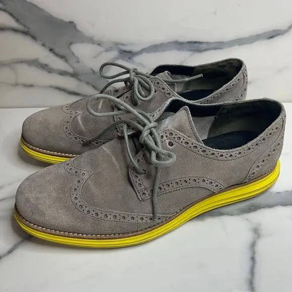Cole Haan | Men's Gray Suede Yellow Sole Wingtip Comfort Lunargrand Oxfords Sz 8