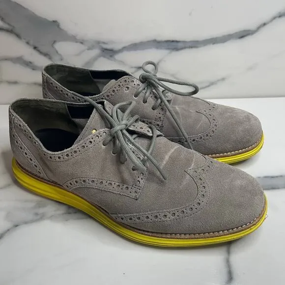 Cole Haan | Men's Gray Suede Yellow Sole Wingtip Comfort Lunargrand Oxfords Sz 8