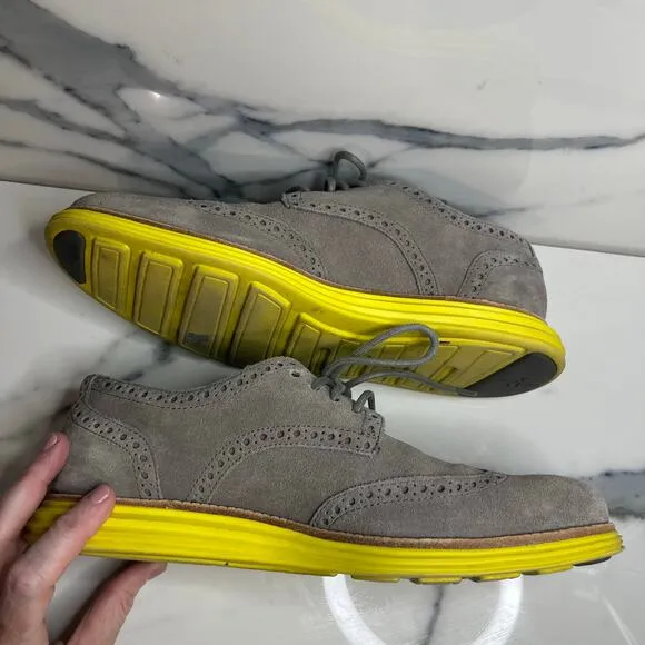 Cole Haan | Men's Gray Suede Yellow Sole Wingtip Comfort Lunargrand Oxfords Sz 8