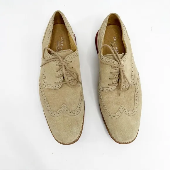 Cole Haan Mens Lunargrand Tan Suede Wingtip Oxfords, Size 9.5