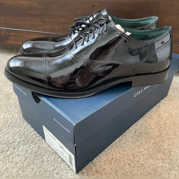 COLE HAAN Men's Modern Classics Cap Toe Oxfords Black Patent 12