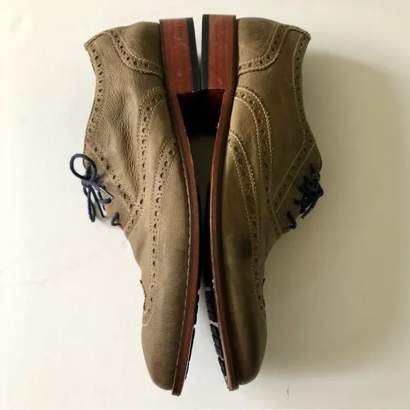 Cole Haan Men's Nike Air Colton Olive Taupe Distressed Leather Wingtip Oxfords