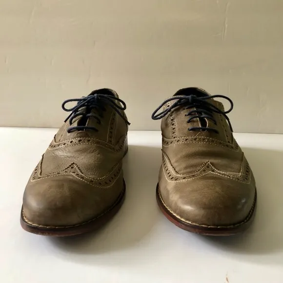 Cole Haan Men's Nike Air Colton Olive Taupe Distressed Leather Wingtip Oxfords