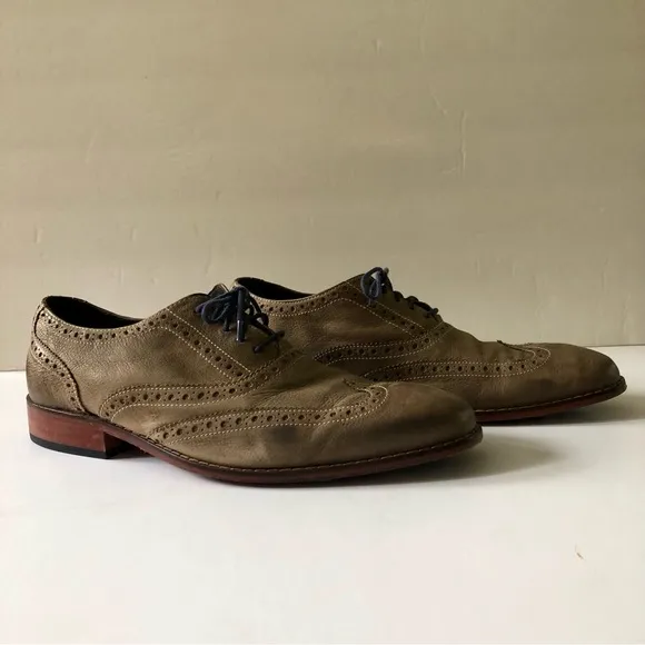 Cole Haan Men's Nike Air Colton Olive Taupe Distressed Leather Wingtip Oxfords