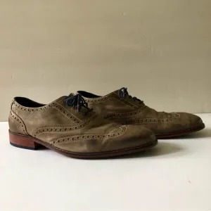 Cole Haan Men's Nike Air Colton Olive Taupe Distressed Leather Wingtip Oxfords