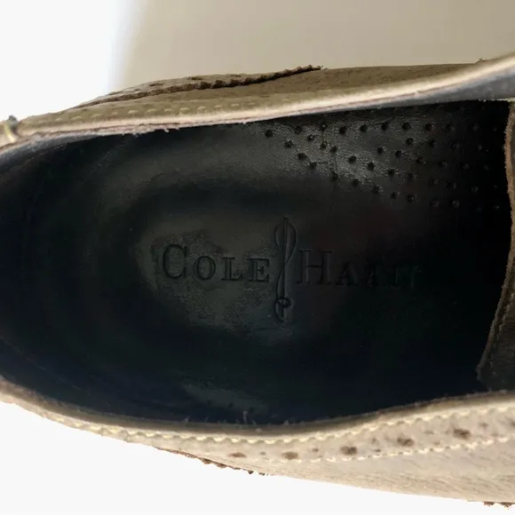 Cole Haan Men's Nike Air Colton Olive Taupe Distressed Leather Wingtip Oxfords