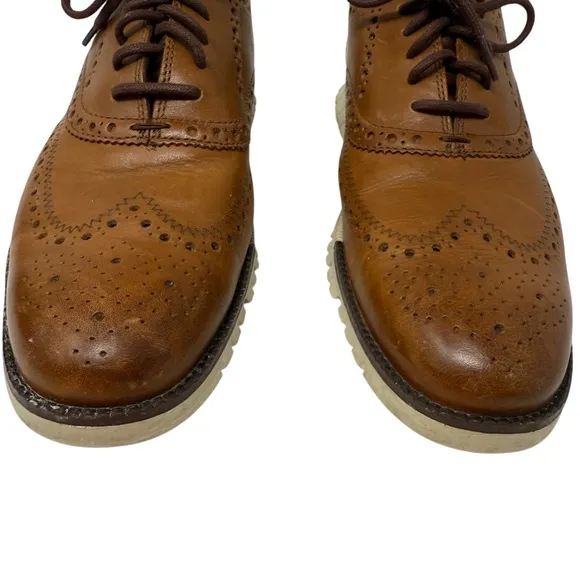 Cole Haan Men's Size 9 ZeroGrand Brown Leather Wingtip Oxfords Casual Shoes