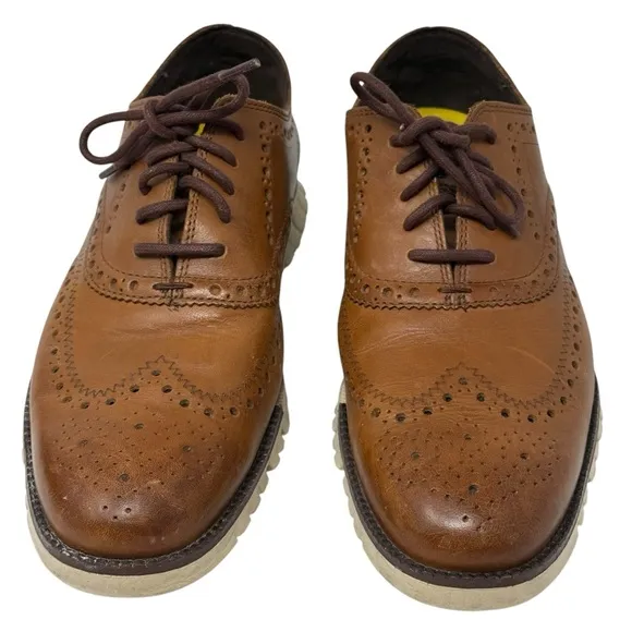 Cole Haan Men's Size 9 ZeroGrand Brown Leather Wingtip Oxfords Casual Shoes