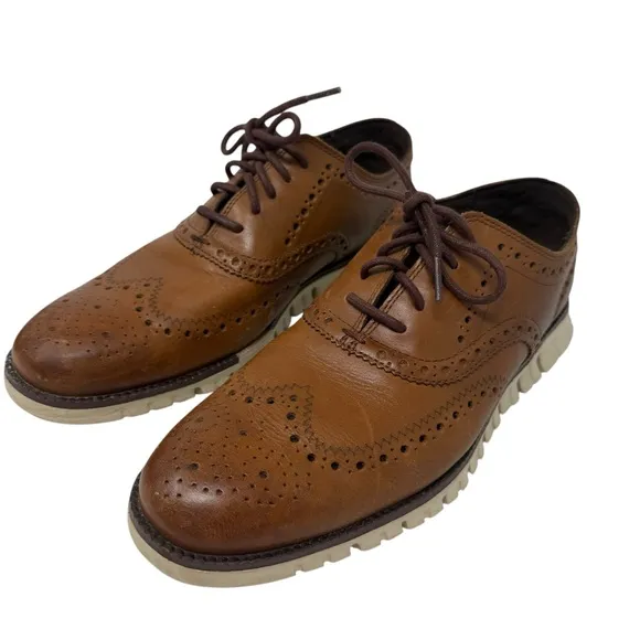 Cole Haan Men's Size 9 ZeroGrand Brown Leather Wingtip Oxfords Casual Shoes